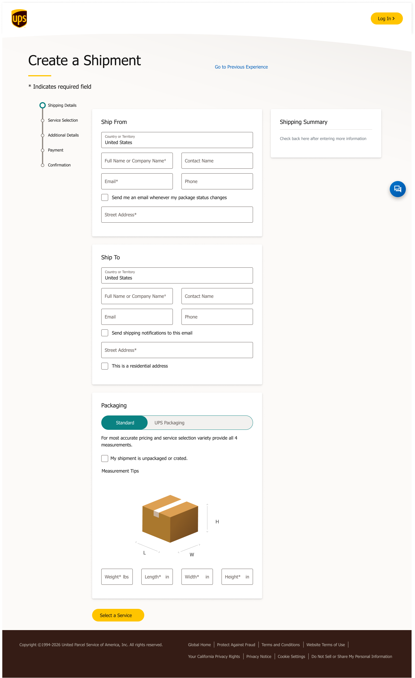 UPS shipping overview screen
